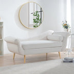 Chaise Lounge Indoor with Scroll Arms,Upholstered Chair Recliner Couch with Rolled Accent Pillow and Solid Wood Legs