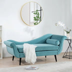 Chaise Lounge Indoor with Scroll Arms,Upholstered Chair Recliner Couch with Rolled Accent Pillow and Solid Wood Legs
