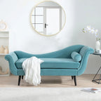 Chaise Lounge Indoor with Scroll Arms,Upholstered Chair Recliner Couch with Rolled Accent Pillow and Solid Wood Legs