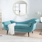 Chaise Lounge Indoor with Scroll Arms,Upholstered Chair Recliner Couch with Rolled Accent Pillow and Solid Wood Legs