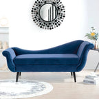 Chaise Lounge Indoor with Scroll Arms,Upholstered Chair Recliner Couch with Rolled Accent Pillow and Solid Wood Legs