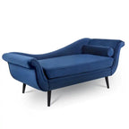 Chaise Lounge Indoor with Scroll Arms,Upholstered Chair Recliner Couch with Rolled Accent Pillow and Solid Wood Legs