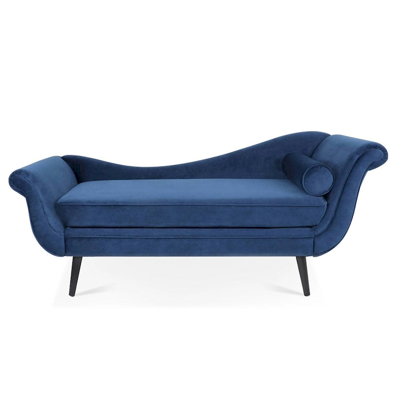 Chaise Lounge Indoor with Scroll Arms,Upholstered Chair Recliner Couch with Rolled Accent Pillow and Solid Wood Legs