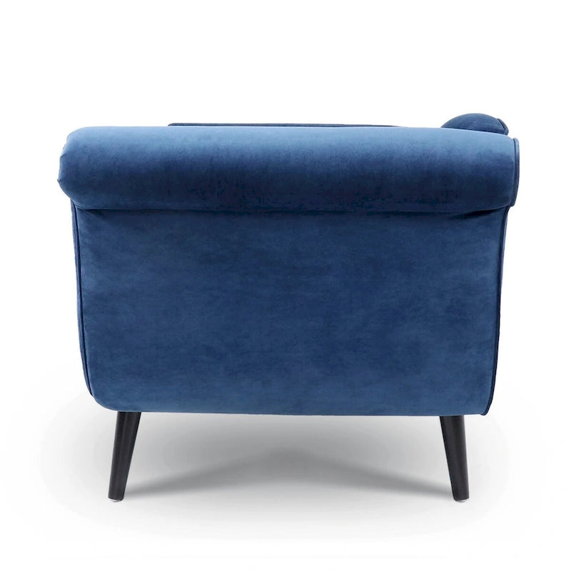 Chaise Lounge Indoor with Scroll Arms,Upholstered Chair Recliner Couch with Rolled Accent Pillow and Solid Wood Legs