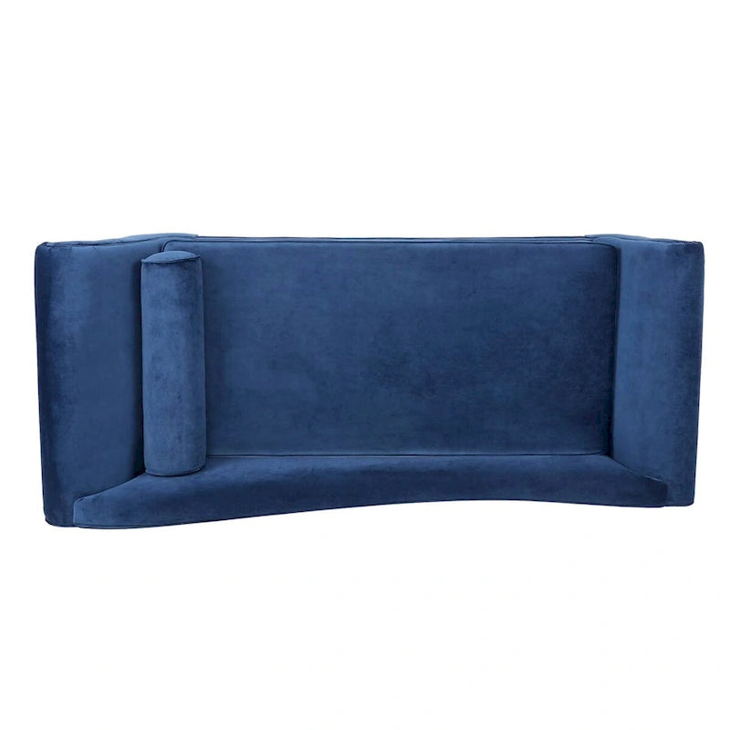 Chaise Lounge Indoor with Scroll Arms,Upholstered Chair Recliner Couch with Rolled Accent Pillow and Solid Wood Legs