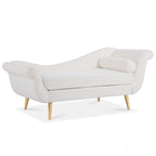 Chaise Lounge Indoor with Scroll Arms,Upholstered Chair Recliner Couch with Rolled Accent Pillow and Solid Wood Legs
