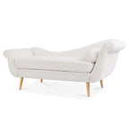Chaise Lounge Indoor with Scroll Arms,Upholstered Chair Recliner Couch with Rolled Accent Pillow and Solid Wood Legs