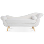 Chaise Lounge Indoor with Scroll Arms,Upholstered Chair Recliner Couch with Rolled Accent Pillow and Solid Wood Legs