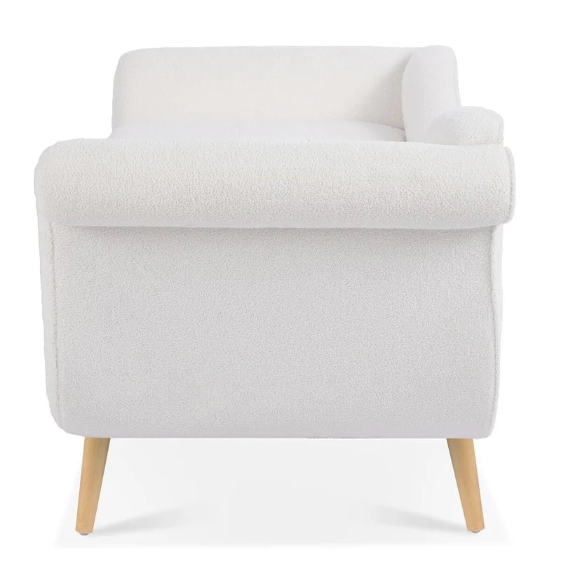 Chaise Lounge Indoor with Scroll Arms,Upholstered Chair Recliner Couch with Rolled Accent Pillow and Solid Wood Legs