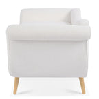 Chaise Lounge Indoor with Scroll Arms,Upholstered Chair Recliner Couch with Rolled Accent Pillow and Solid Wood Legs