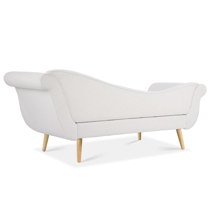 Chaise Lounge Indoor with Scroll Arms,Upholstered Chair Recliner Couch with Rolled Accent Pillow and Solid Wood Legs