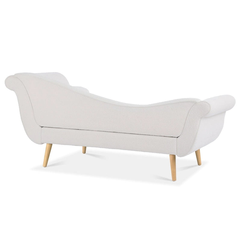 Chaise Lounge Indoor with Scroll Arms,Upholstered Chair Recliner Couch with Rolled Accent Pillow and Solid Wood Legs