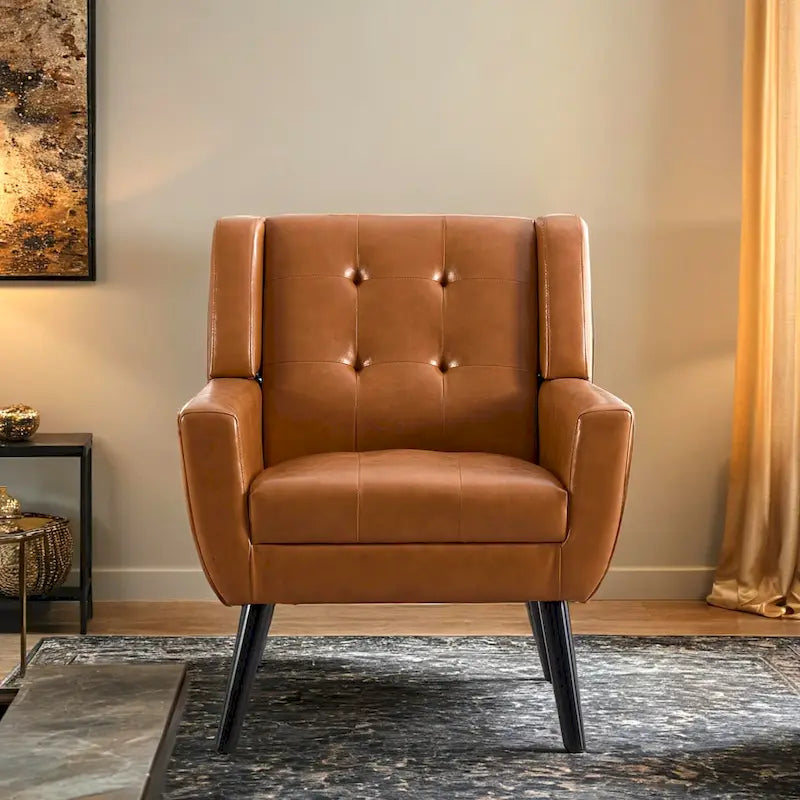 Modern Soft Leather Material Ergonomics Accent Chair Living Room Chair Bedroom Chair Home Chair With Black Legs For Indoor Home