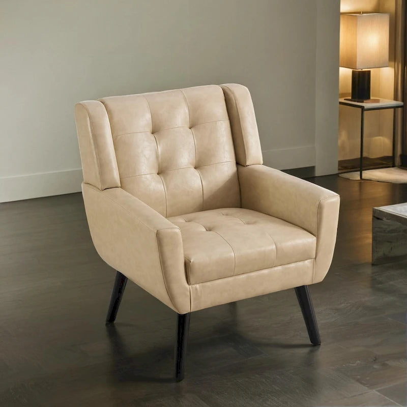 Modern Soft Leather Material Ergonomics Accent Chair Living Room Chair Bedroom Chair Home Chair With Black Legs For Indoor Home