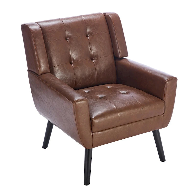 Modern Soft Leather Material Ergonomics Accent Chair Living Room Chair Bedroom Chair Home Chair With Black Legs For Indoor Home