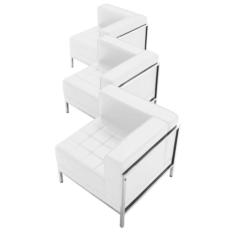LeatherSoft 3 Piece Modular Corner Chair Set with Taut Back and Seat