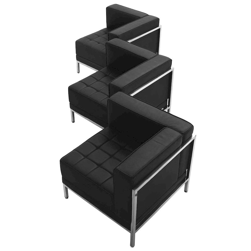 LeatherSoft 3 Piece Modular Corner Chair Set with Taut Back and Seat