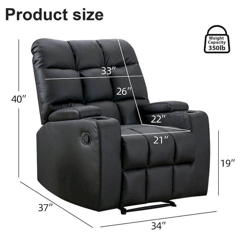Manual Rocking Recliner Chair with Massage and Cup Holders