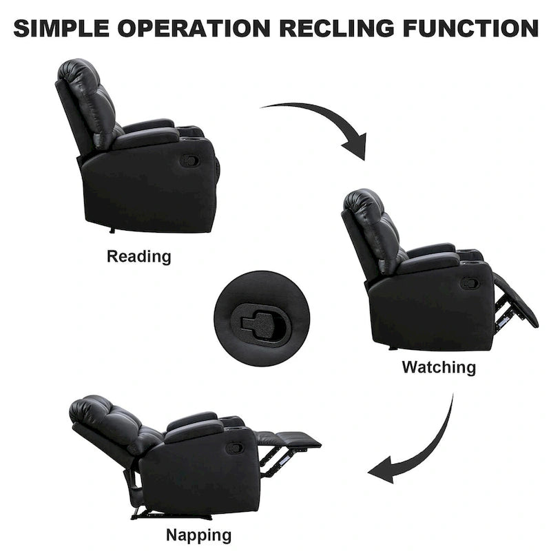 Manual Rocking Recliner Chair with Massage and Cup Holders