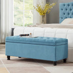Upholstered Tufted Button Storage Bench with Spindle Wooden Legs