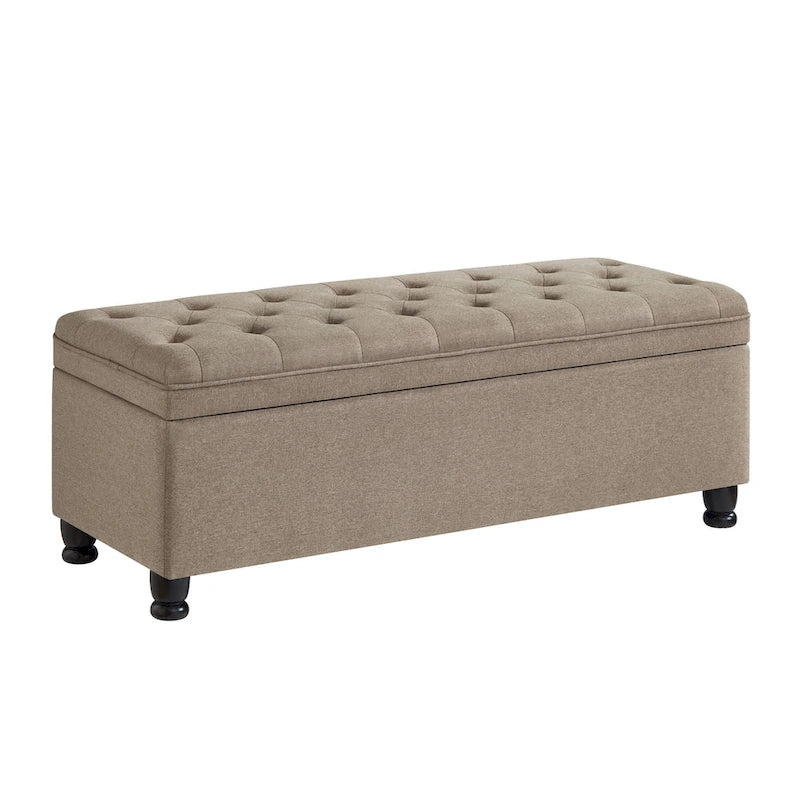 Upholstered Tufted Button Storage Bench with Spindle Wooden Legs