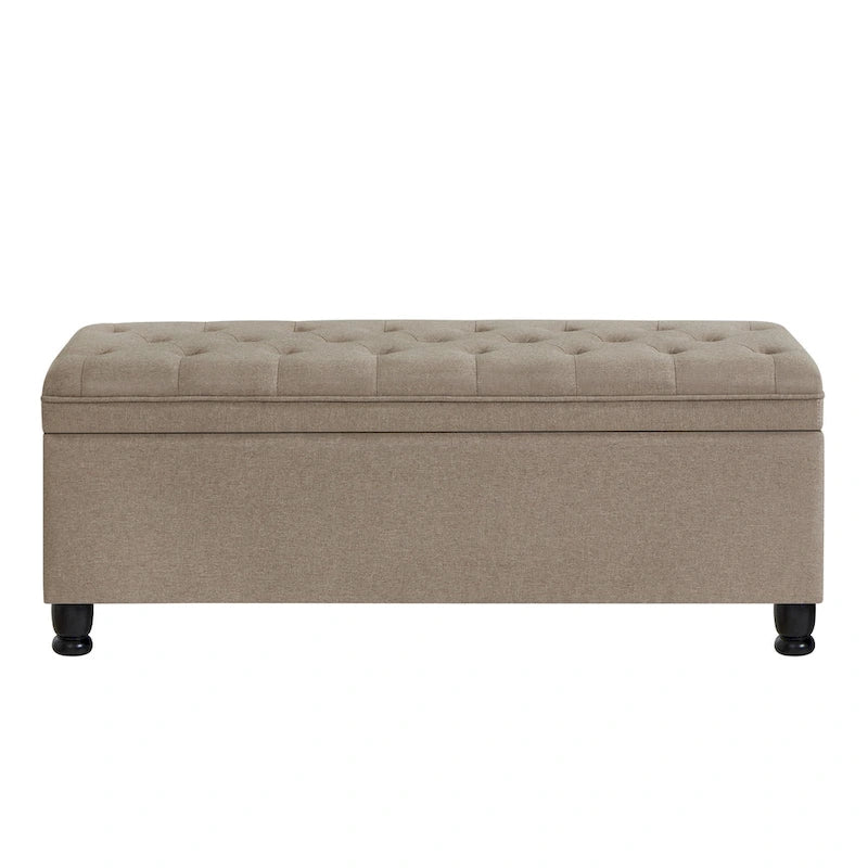 Upholstered Tufted Button Storage Bench with Spindle Wooden Legs