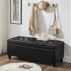 Upholstered Tufted Button Storage Bench with Spindle Wooden Legs
