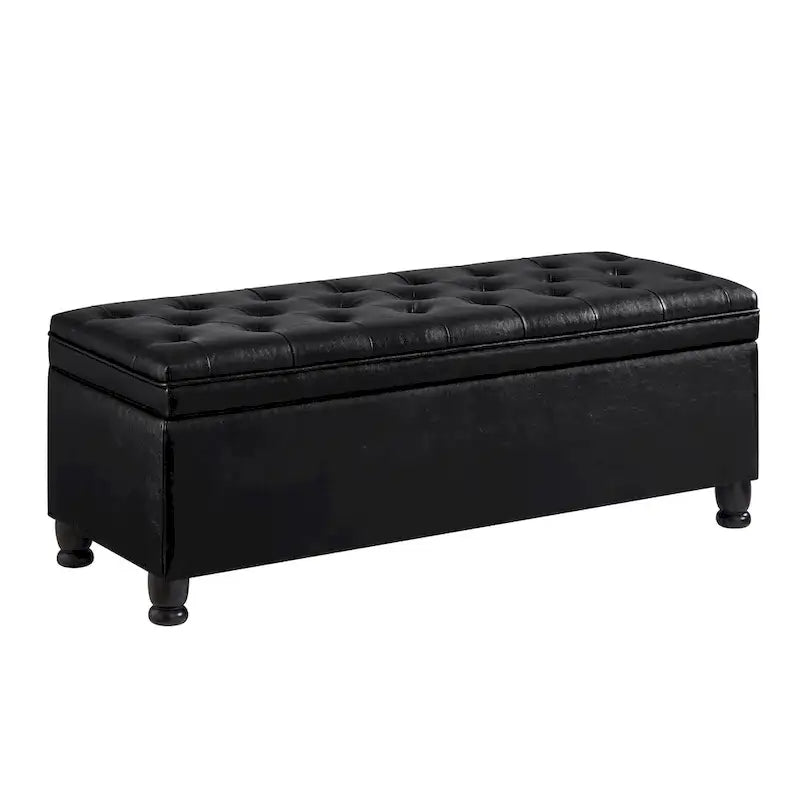 Upholstered Tufted Button Storage Bench with Spindle Wooden Legs