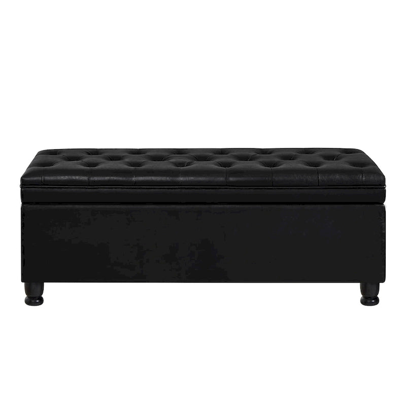 Upholstered Tufted Button Storage Bench with Spindle Wooden Legs