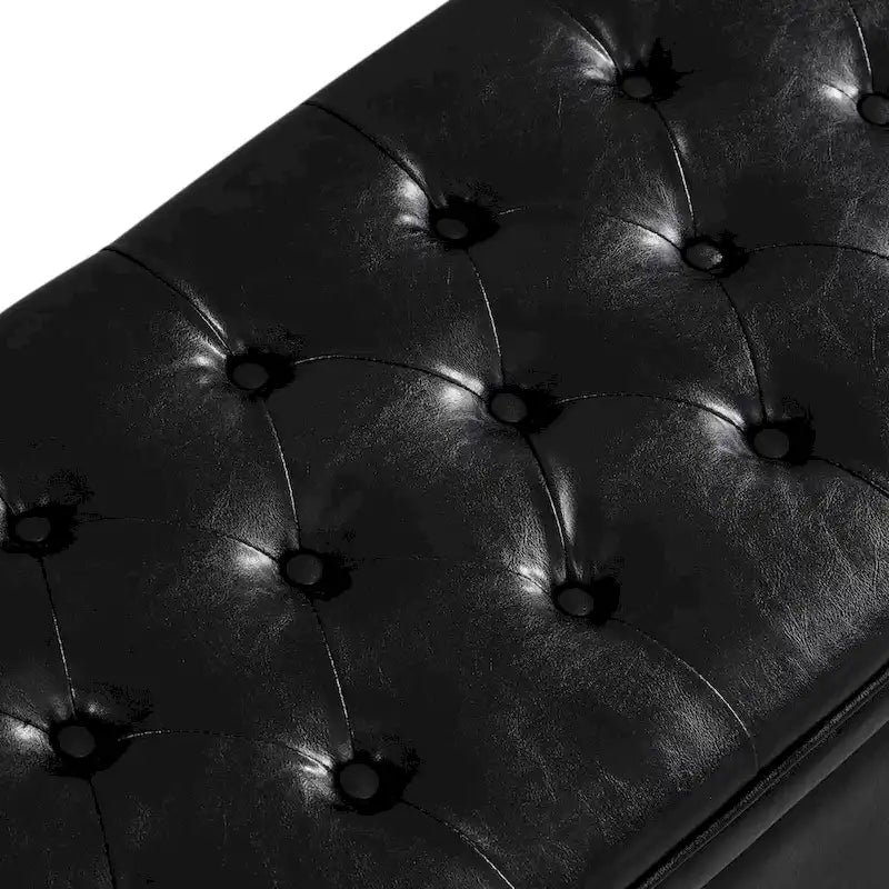 Upholstered Tufted Button Storage Bench with Spindle Wooden Legs