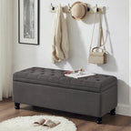 Upholstered Tufted Button Storage Bench with Spindle Wooden Legs