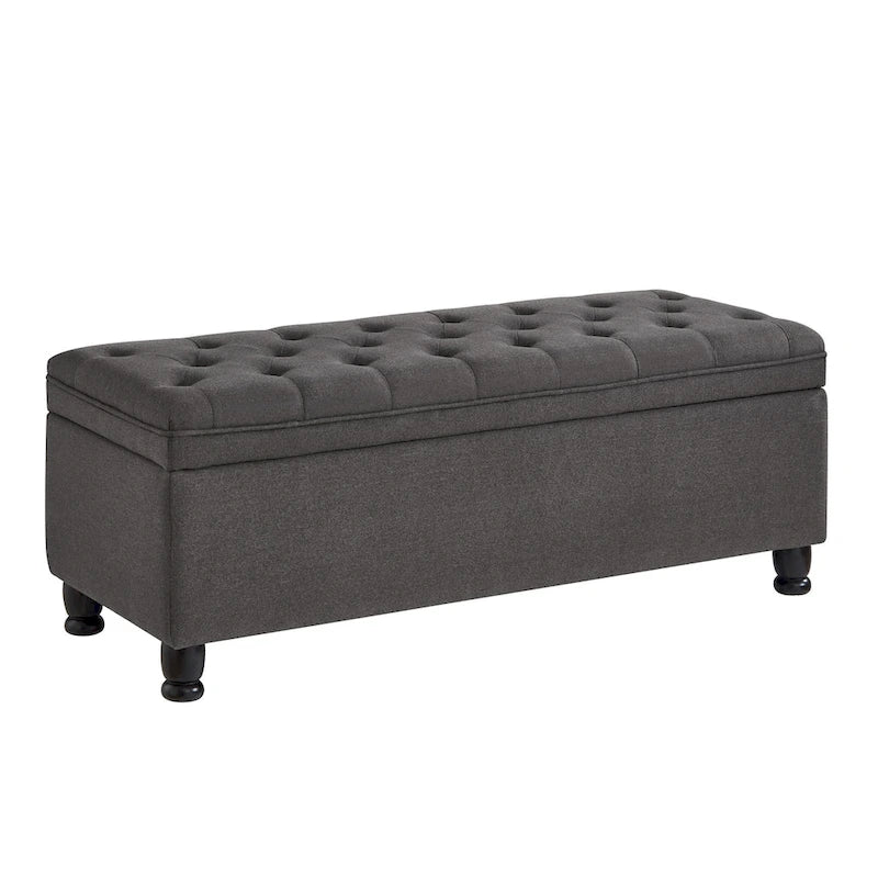 Upholstered Tufted Button Storage Bench with Spindle Wooden Legs