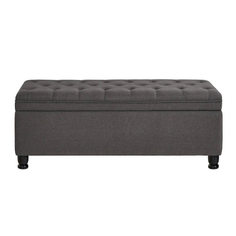 Upholstered Tufted Button Storage Bench with Spindle Wooden Legs