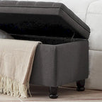 Upholstered Tufted Button Storage Bench with Spindle Wooden Legs