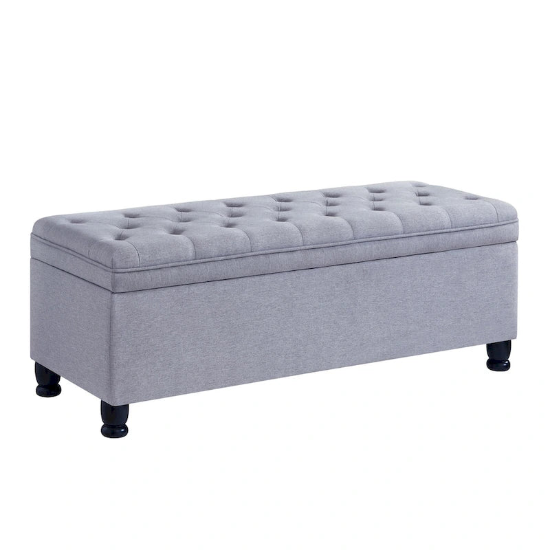 Upholstered Tufted Button Storage Bench with Spindle Wooden Legs