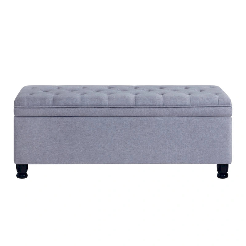Upholstered Tufted Button Storage Bench with Spindle Wooden Legs