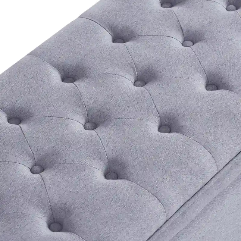 Upholstered Tufted Button Storage Bench with Spindle Wooden Legs