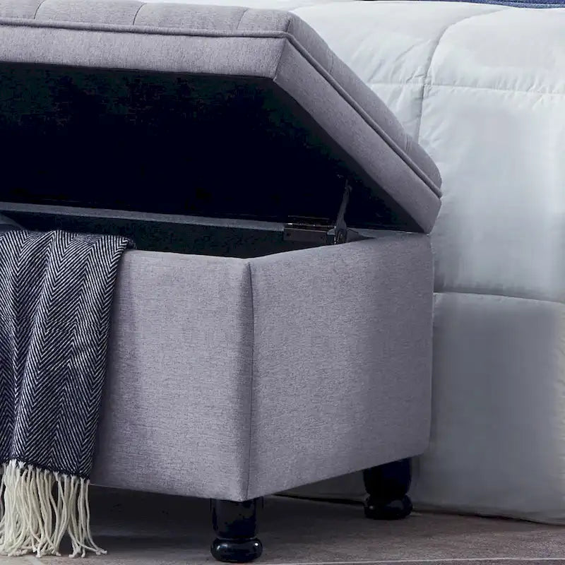 Upholstered Tufted Button Storage Bench with Spindle Wooden Legs