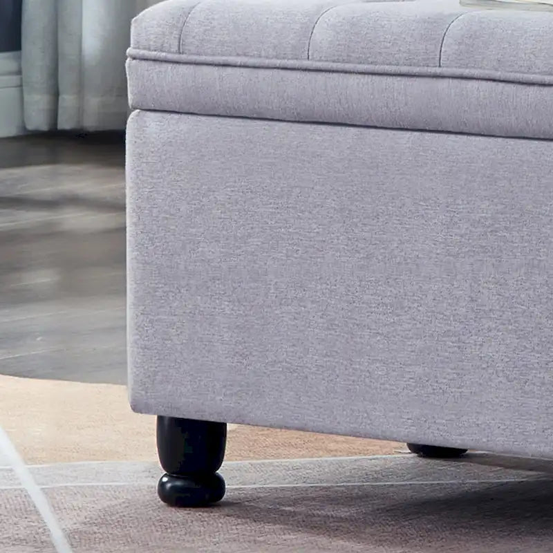 Upholstered Tufted Button Storage Bench with Spindle Wooden Legs
