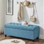 Upholstered Tufted Button Storage Bench with Spindle Wooden Legs