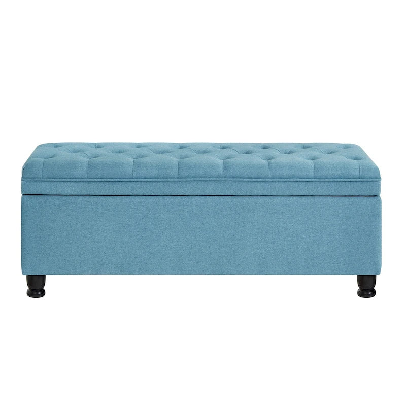Upholstered Tufted Button Storage Bench with Spindle Wooden Legs