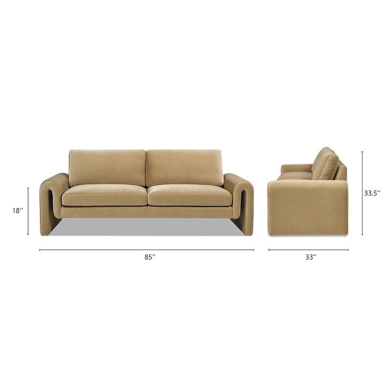 Mason 85 Velvet Pillow Back Curved Arm Sofa