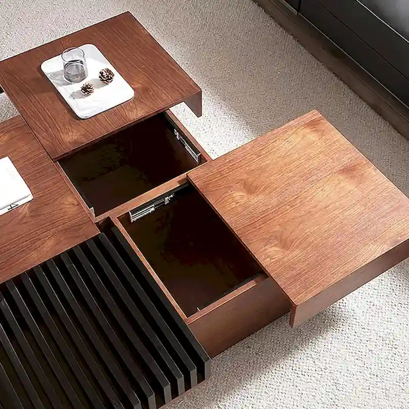 Mid-Century Modern Square Coffee Table Walnut Wood Finish Living Room Table