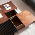 Mid-Century Modern Square Coffee Table Walnut Wood Finish Living Room Table