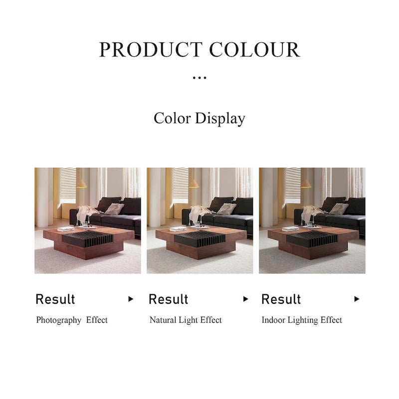 Mid-Century Modern Square Coffee Table Walnut Wood Finish Living Room Table