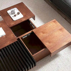 Mid-Century Modern Square Coffee Table Walnut Wood Finish Living Room Table