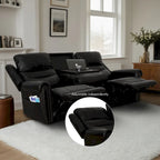 Genuine Leather Black Power Recliner Sofa, Loveseat, Recliner With Adjustable Headrest and Extendable Footrest