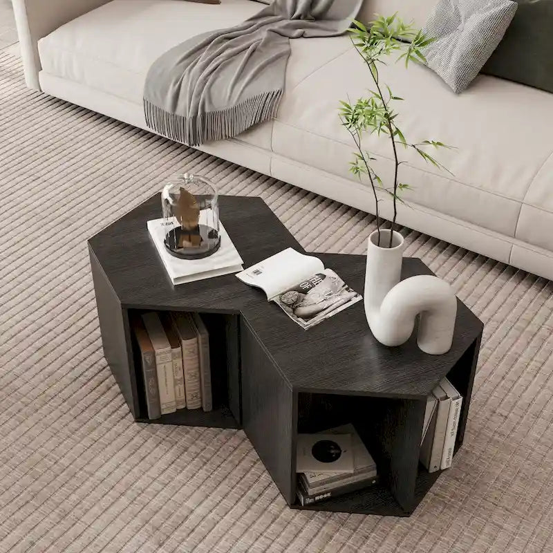 Hexagonal Small Coffee Table with Storage, Unique Modern Coffee Table for Living Room and Office, for Small Spaces