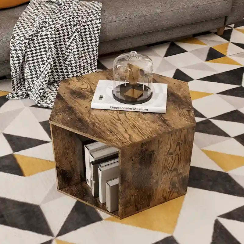 Hexagonal Small Coffee Table with Storage, Unique Modern Coffee Table for Living Room and Office, for Small Spaces