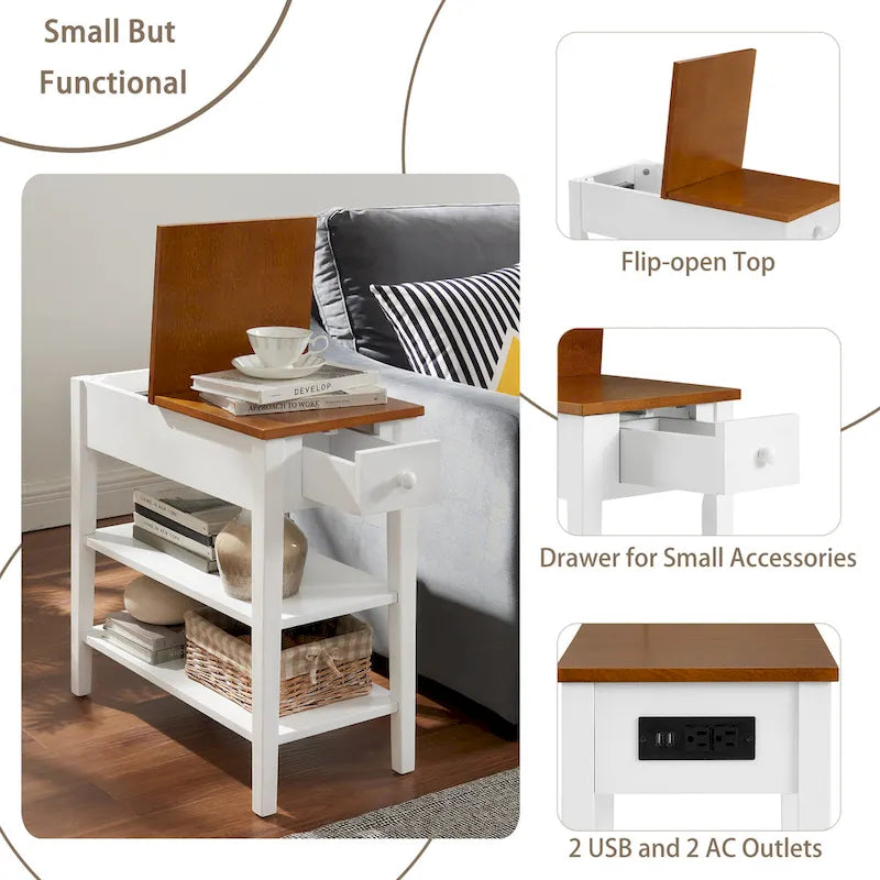 Narrow End Table with USB Charging Ports